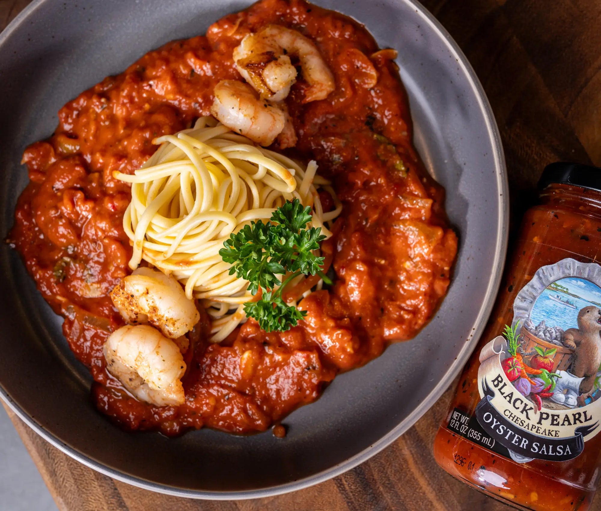 Shrimp Pasta with Oyster Salsa